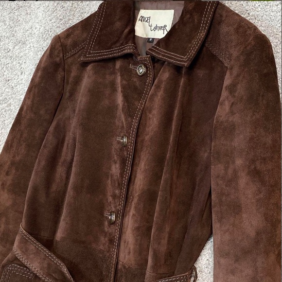 Brown Suede Leather Trench Coat - Picture 2 of 14